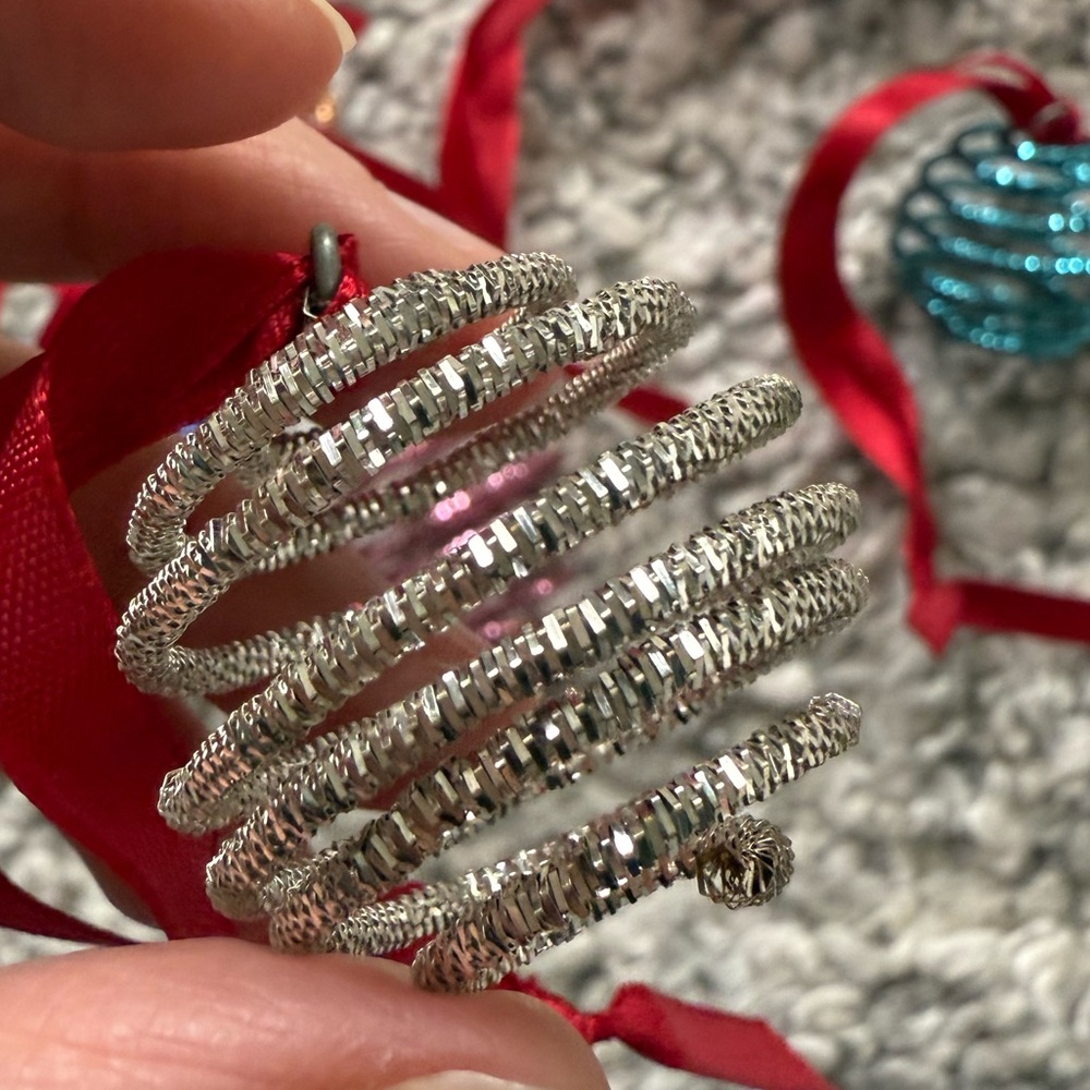 Crate&Barrel Multicolor Spiral Ornaments with Red Ribbon set of 12 - Picture 4 of 9